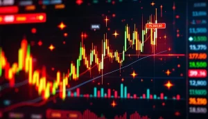 仮想通貨の急騰と清算を示すトレーディング画面