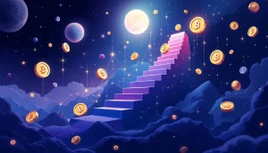 上昇するミームコインのチャートとソラナブロックチェーンのデジタル空間