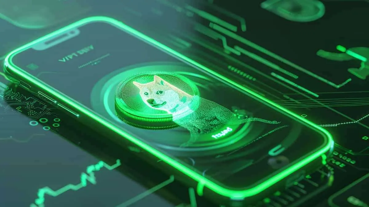 緑のスマホに柴犬が表示されている