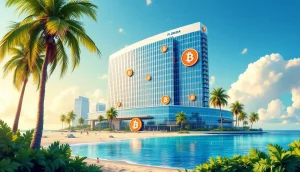 フロリダ州に進出する日本の投資会社とビットコインを象徴するイメージ