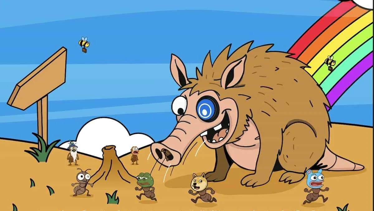 Snorter Bot（SNORT）のキャラクターがミームたちと交流している