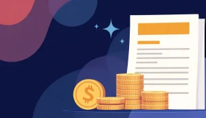 デジタル通貨のステーキング報酬と規制当局の書類を象徴する抽象的な画像