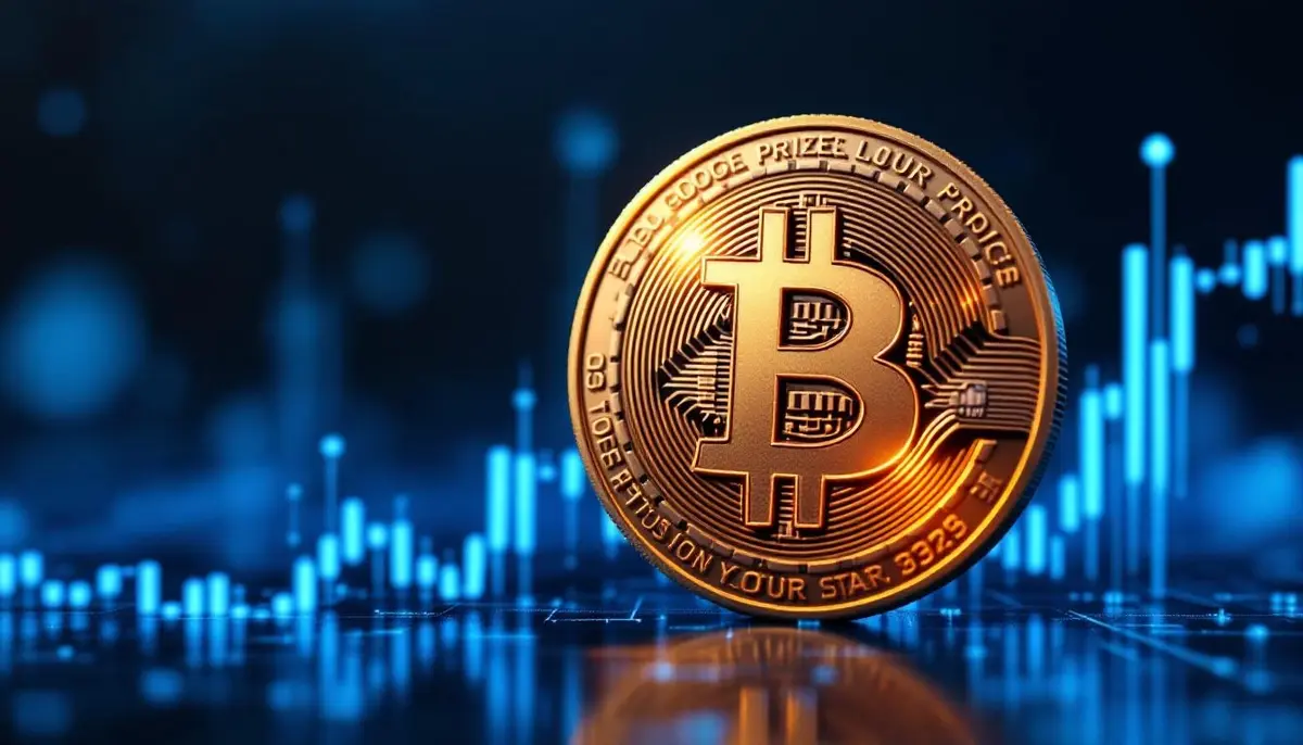 ビットコインの価格上昇を示すグラフと、関心の低さを示す検索バーのイラスト