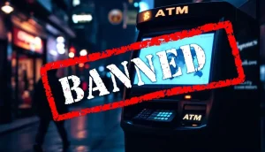 禁止のスタンプが押された仮想通貨ATM
