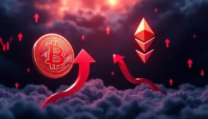 ビットコインとイーサリアムの下落を示すチャート画面