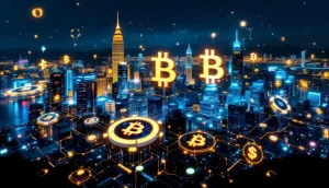 香港の夜景とブロックチェーン技術の融合