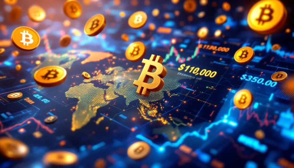 未来的な取引インターフェースと上昇チャートを表示するデジタル空間