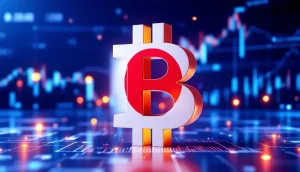 日本の国旗とビットコインのシンボルが描かれた、金融庁の規制変更を象徴する未来的な画像