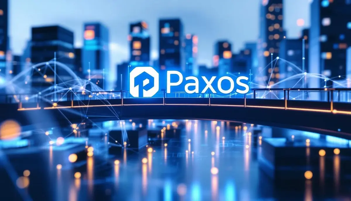 伝統的な金融街と未来的なDeFiネットワークを繋ぐ橋として機能するPaxosのロゴ