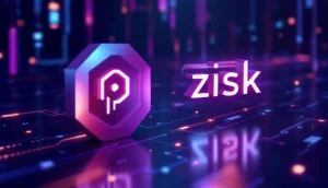 ポリゴンのロゴが新しいZiskのロゴへと変化する未来的な3Dイメージ