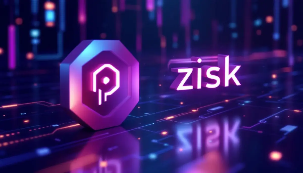 ポリゴンのロゴが新しいZiskのロゴへと変化する未来的な3Dイメージ