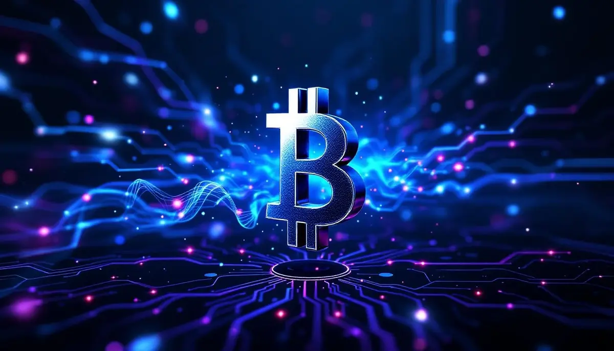 量子コンピュータのエネルギー波に脅かされるビットコインのシンボルの3Dレンダリング