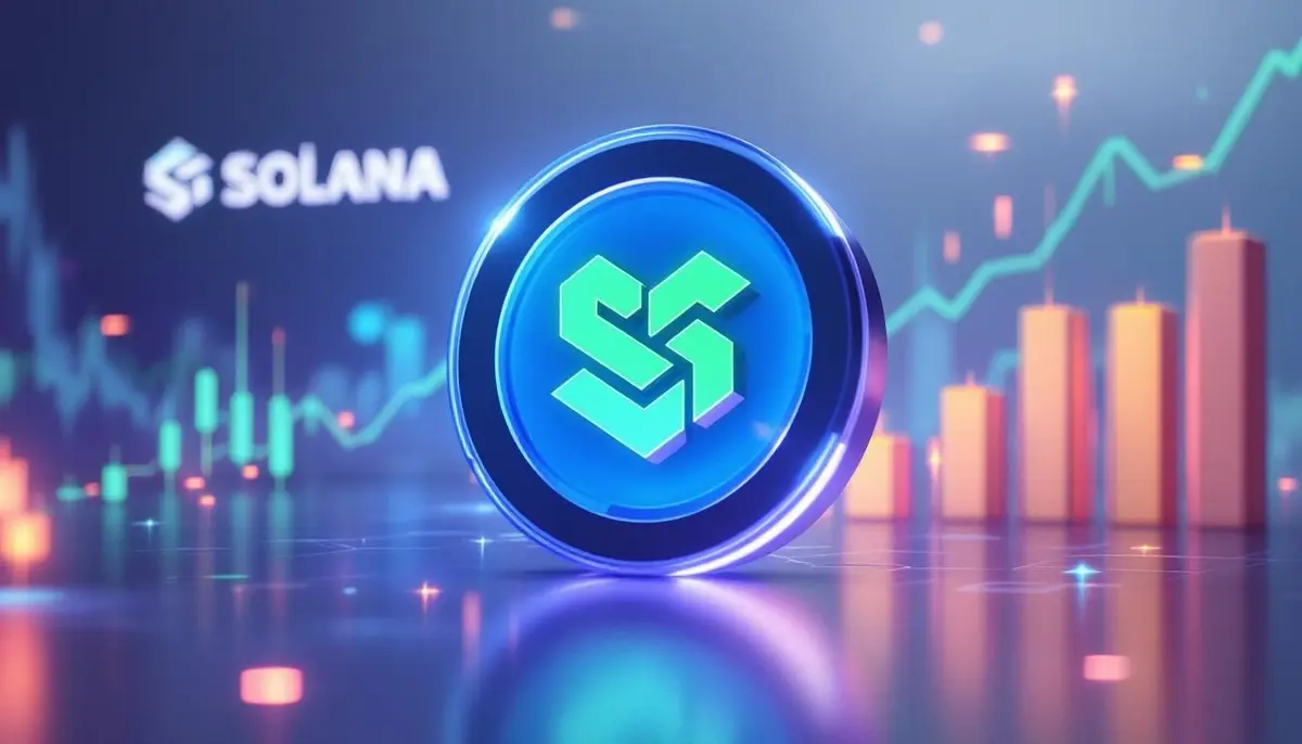 Solanaのロゴを背景に、上昇するチャートとSolaxy（SOLX）のシンボルが描かれた未来的な画像