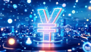 韓国ウォンのシンボルとブロックチェーン