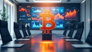 企業の資金調達とビットコイン投資戦略を表現したビジネスイメージ
