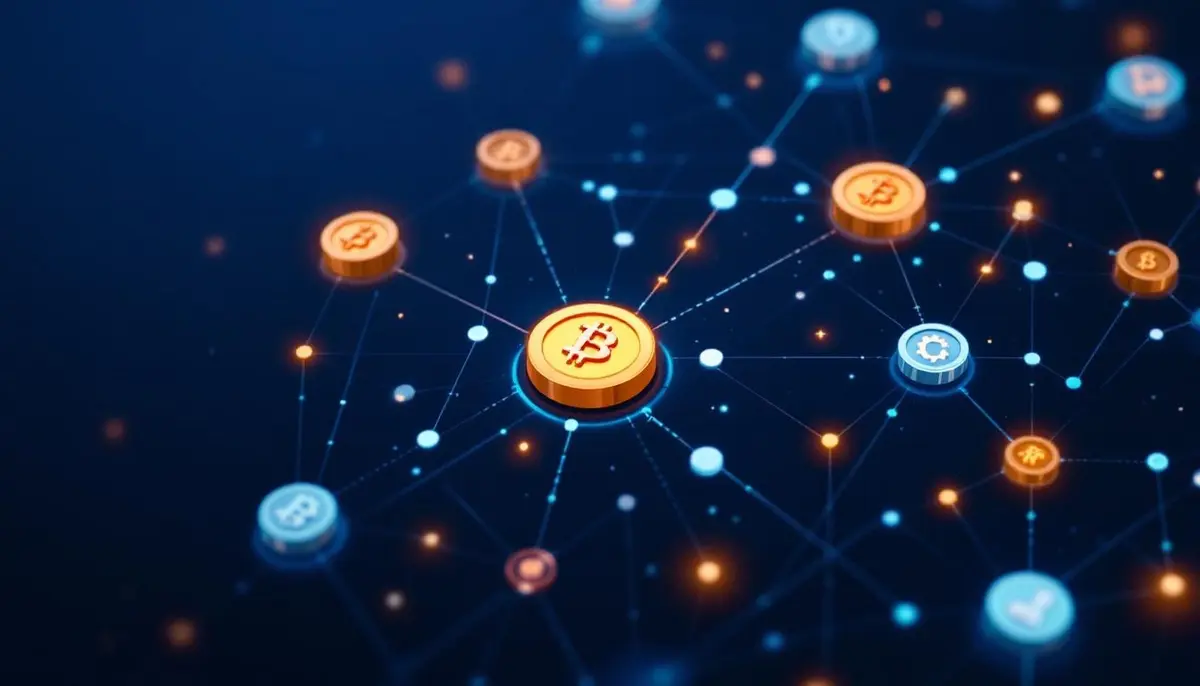ネットワーク障害を表現するブロックチェーンのデジタル図解