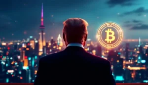 トランプ氏を連想させる人物とDeFiのブロックチェーンネットワーク