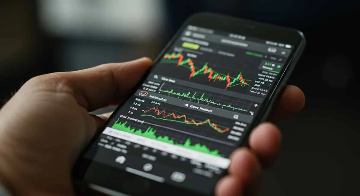 スマホで株価チャートを確認する投資家