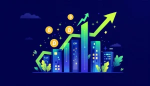 ビットコインを追い越して上昇するアルトコインを示すグラフのイラスト