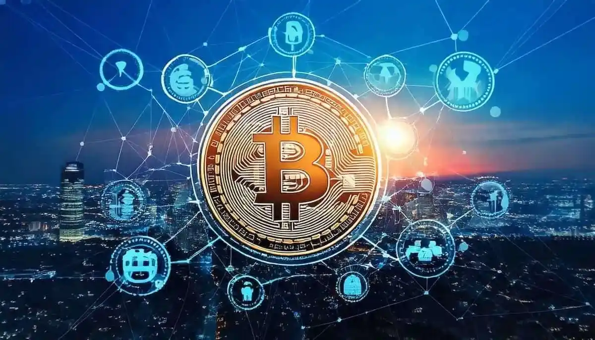 ビットコインの周辺に丸いアイコンが並んでいる