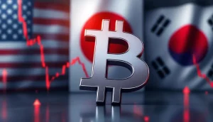 トランプ大統領の関税政策の影響で下落するビットコインの価格を示すイメージ図