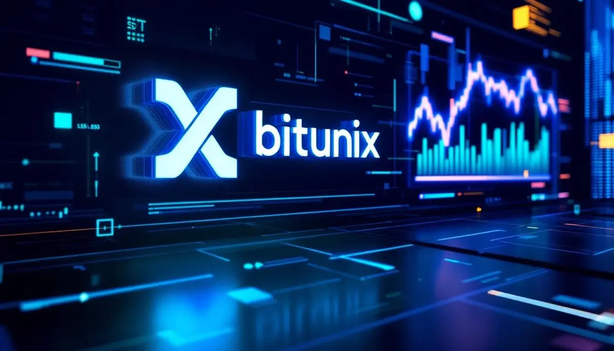 仮想通貨取引所Bitunixのロゴとボーナスを示す未来的デザインの画像