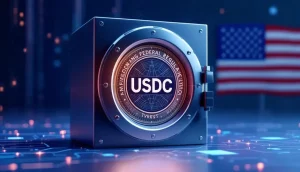 金庫に置かれたUSDCコインのシンボル