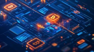 企業のバランスシート上で輝くビットコインとイーサリアムのシンボル。企業の仮想通貨財務戦略の変化を表現。