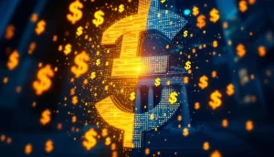 欧州中央銀行の建物と米ドルステーブルコインのシンボル
