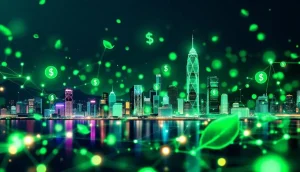香港のスカイラインと、グリーン債券