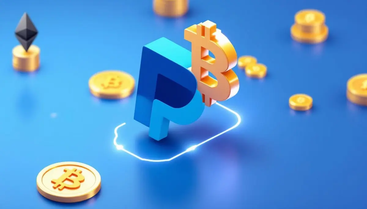 PayPalのロゴと仮想通貨のシンボルが描かれたイラスト