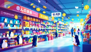 ドン・キホーテの店舗を興味深そうに見つめるPudgy Penguin
