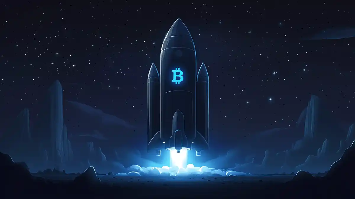 宇宙を背景にしたスペースXの宇宙船とビットコインのシンボル