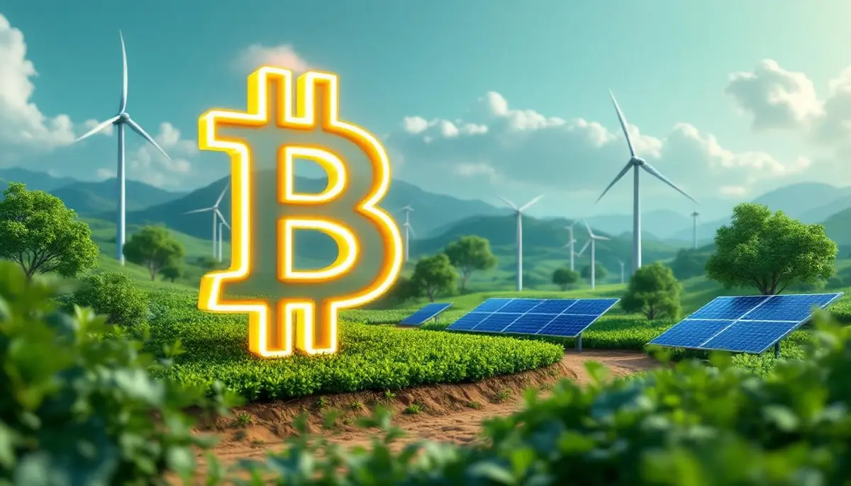 再生可能エネルギー施設と融合したビットコインのシンボル
