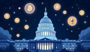 インフレ率の低下を示すグラフと上昇するビットコインのシンボル