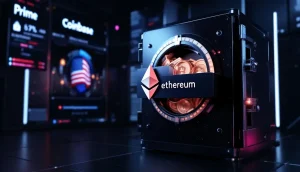 米国政府による押収イーサリアムのCoinbase Primeへの送金を象徴するデジタル金庫の画像
