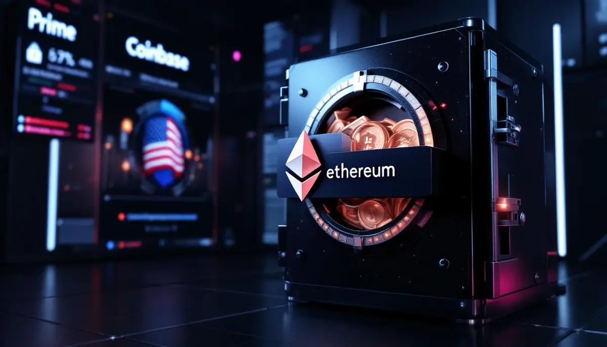 米国政府による押収イーサリアムのCoinbase Primeへの送金を象徴するデジタル金庫の画像