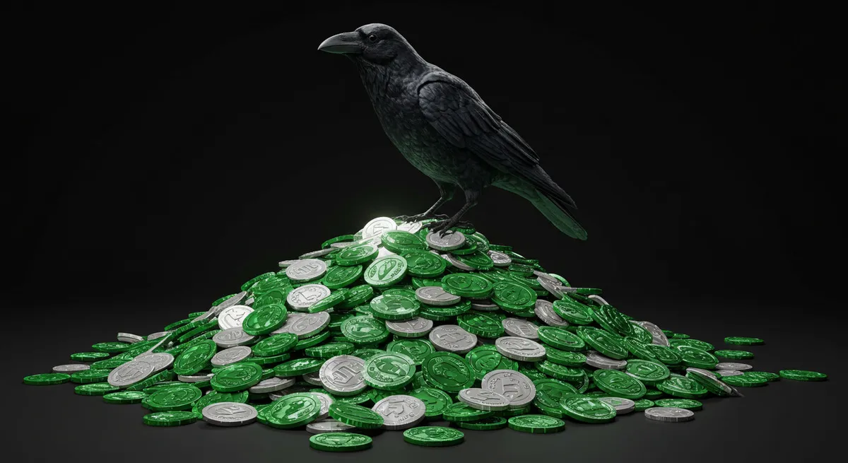 暗号通貨の山を守るカラス