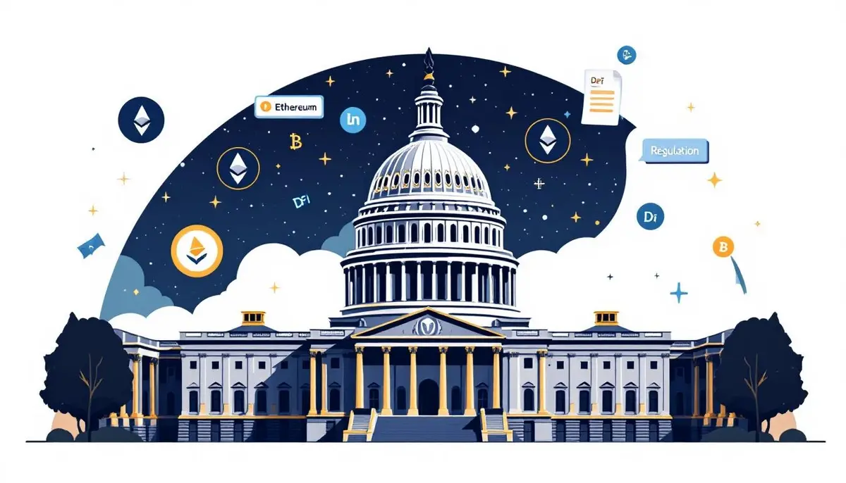 米国議会議事堂と仮想通貨のシンボル