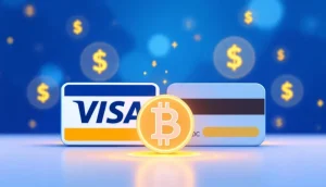 VisaとMastercardのロゴとステーブルコインのシンボル