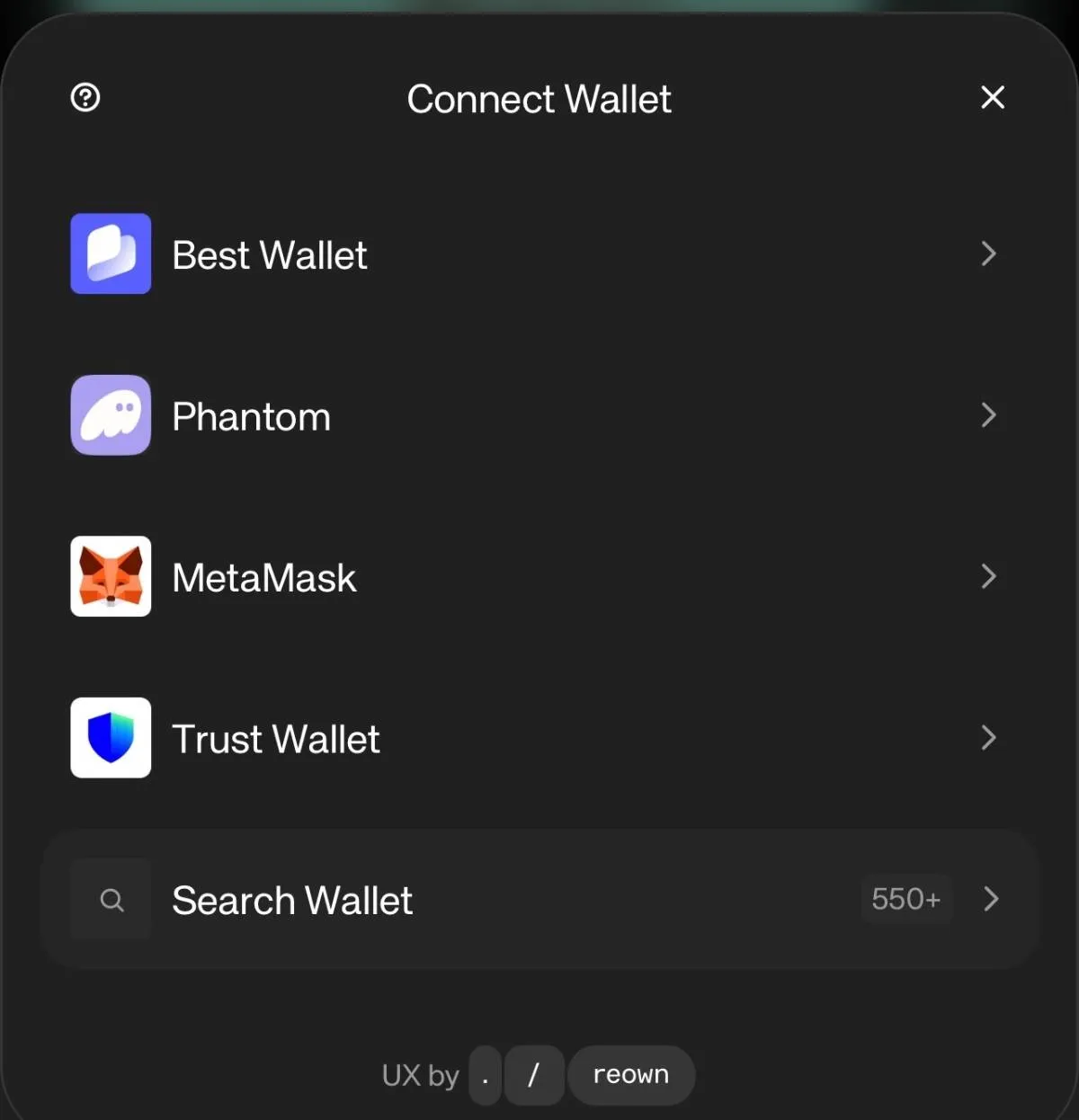 Liquidchainのウォレット接続画面