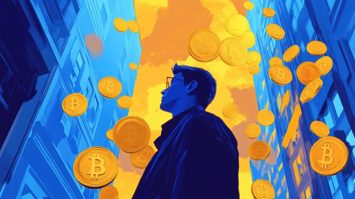 マイクロストラテジーとビットコインと男性のイメージ