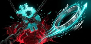 急落するビットコインと上昇するS&P500の対照的な値動き