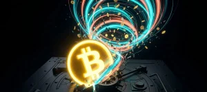ビットコインのロゴが巨大な金庫から噴出し、資金流入の再開を象徴する画像