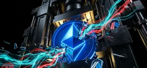 イーサリアムL2の預かり資産急減を象徴する、押し潰されるロゴのグラフィック