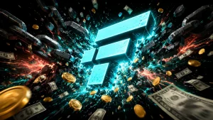 FTXのロゴが鎖を壊し、大量の資金が放出される様子