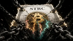 ビットコインの下落リスクと財務の安全性を象徴する画像