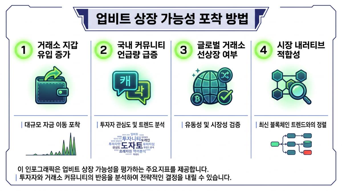 업비트 상장 가능성 포착 방법 인포그래픽