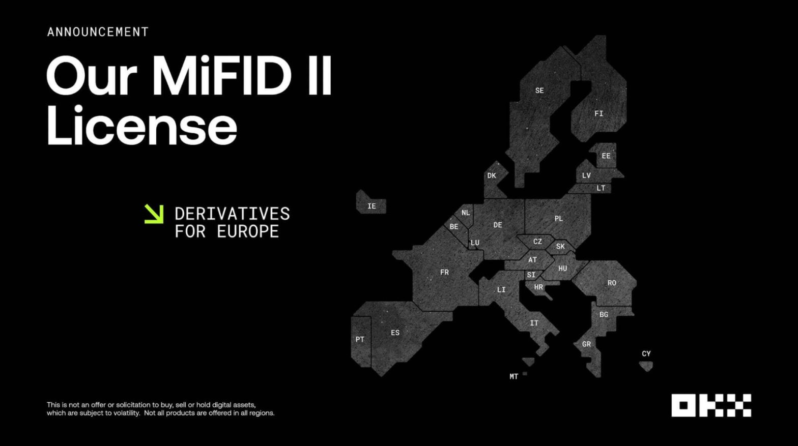 Kriptovaliutų birža OKX gauna MiFID II licenciją Europoje