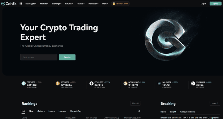 5. CoinEx – plati kriptovaliutų pasiūla ir pelningos investavimo galimybės